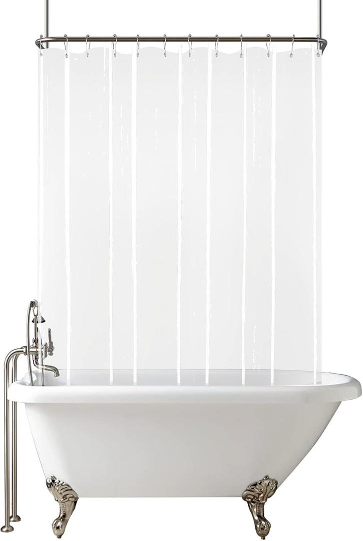 Clawfoot Tub Short Clear Shower Curtain Liner 180x65 Inch Wrap Around Shower Liner with 6 Magnets Waterproof Peva Plastic Shower Curtain Set 32 Metal Hooks Included