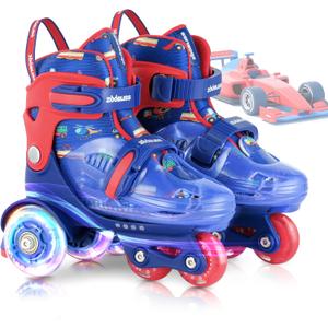 Kids Roller Skates for Beginners - ZOOBLISS Toddler Roller Skates for Boys and Girls Ages 3-7 with Light-Up Wheels & 4 Adjustable Sizes, Tri-Wheel Training Skates for Kids