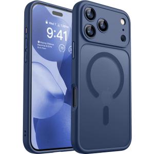 CANSHN Magnetic Compatible with iPhone 17 Pro Case, Upgraded [Full Camera Protection] [Compatible with Magsafe] [Translucent Matte] Shockproof Protective Phone Cover 6.3 Inch - Deep Blue