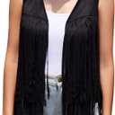 Women Western Black Fringe Vest Brown Cowgirl Sleeveless Faux Suede Tassel Vest 70s XL