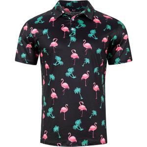 uideazone Mens Polo Shirts Short Sleeve Dry Fit 3D Print Moisture Wicking Funny Golf Shirt (Medium, Flamingo#b)