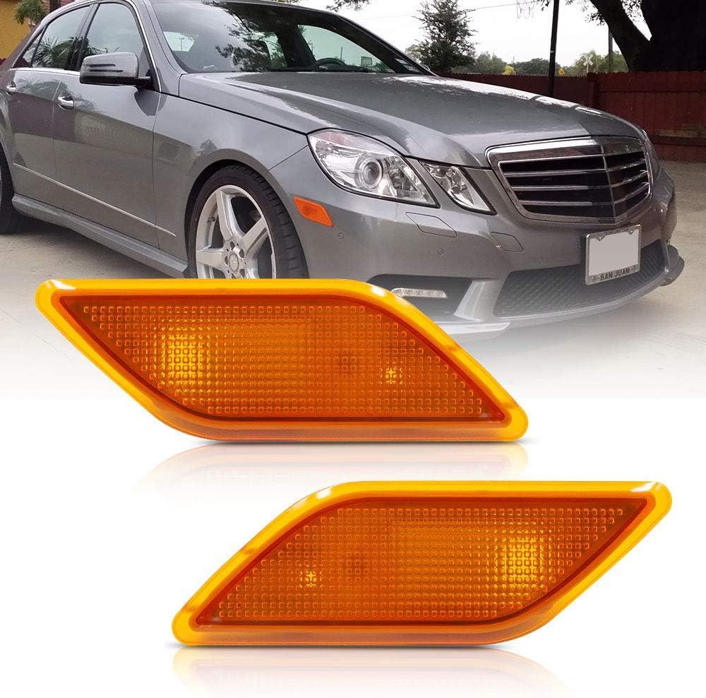 NJSBYL Amber Yellow Lens Front Bumper Side Marker Lights Lamp Housing for 2010-2013 Mercedes-Benz W212 E-Class Pre-LCI E350 E550 E63 AMG Sedan/Wagon Driver Fender Sidemarker OEM Lamps Replacements