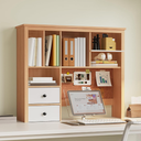 Treocho Desktop Hutch Bookshelf with Cork Board for Photos and Reminders, White Desk Organizer with Drawers and Shelves, Study Desk Hutch for College Dorm, Student Bedroom, Compact Study Spaces