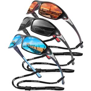 FAGUMA Sports Polarized Sunglasses For Men Cycling Driving Fishing UV400 Protection (01 Red+black+blue (3 Pack))