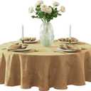Newbridge Barcelona Damask Fabric Tablecloth, 70 Inch Round, Gold  No Iron, Soil Resistant Table Cover for Dining, Parties and Holidays