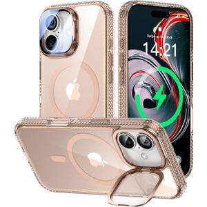 VOFATA [Upgraded Full Camera Protection] for iPhone 17 Case with Camera Cover Stand [Fit for MagSafe][10FT Mil-Grade Protection] Transparent Magnetic iPhone 17 Phone Case, Clear Gold