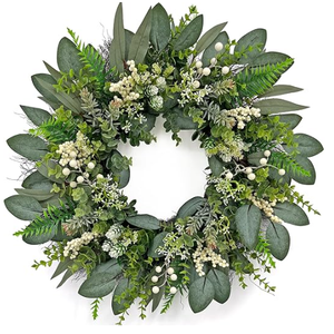 24 Inch Greenery Wreaths for Front Door – Artificial Eucalyptus Wreath with White Berries and Mixed Green Leaves, Year-Round Farmhouse Indoor Outdoor Door Wreath for Spring Summer Home Decor