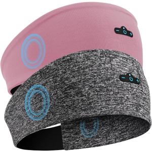 Sleep Headphones Bluetooth Headband for Side Sleeper, 17H Playtime, Wireless Headband Headphones with HD Stereo Speakers for Workout,Running,Yoga, Ideal Gifts for Men, Women, Teens, Pink+Grey