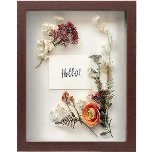 FrameWorks Mahogany Wooden Shadow Box Frame - 8.5' x 11' Display Case with Soft Felt Back, Tempered Glass, White Ball Push Pins