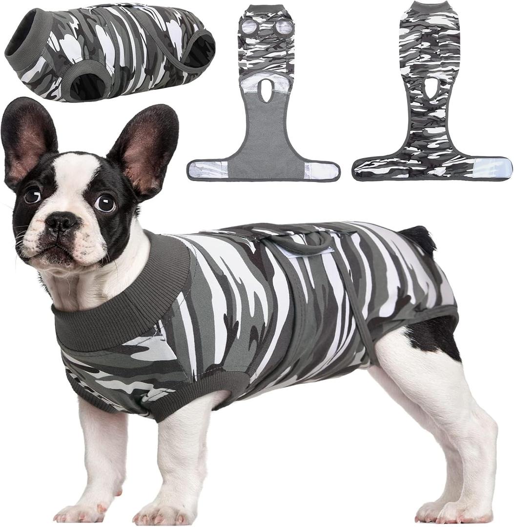 Kuoser Recovery Suit for Dogs Cats After Surgery, Professional Pet Recovery Shirt Dog Abdominal Wounds Bandages, Substitute E-Collar & Cone,Prevent Licking Dog Onesies Pet Surgery Recovery Suit (Medium (Back:13.4-16.1'', Weight:14-25 LB), Camouflage)