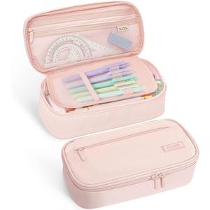 SUNEE Cute Pencil Case, Large Capacity Pencil Pouch, Big Storage Organizer for Stationery, Zipper Pen Bag,Back to School Supplies,Office Water-Repellent Nylon Pencil Bag for Teen Girls Boys,Light Pink