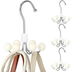 TOPIA HANGER Hoodie Hangers 4-Pack with 6 Wood Balls, 360Swivel Purse Hanger, Scarf Hanger, Closet Hooks, Handbag Organizer, Bra Hanger, Accessory Organizers for Scarf, Tanktop, Hat, Hoodie CT57W