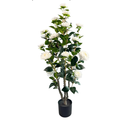 3.4ft Artificial Camellia Tree | White Flowers & Green Leaves | Indoor Outdoor Decor, No Maintenance (1 Pack - White)