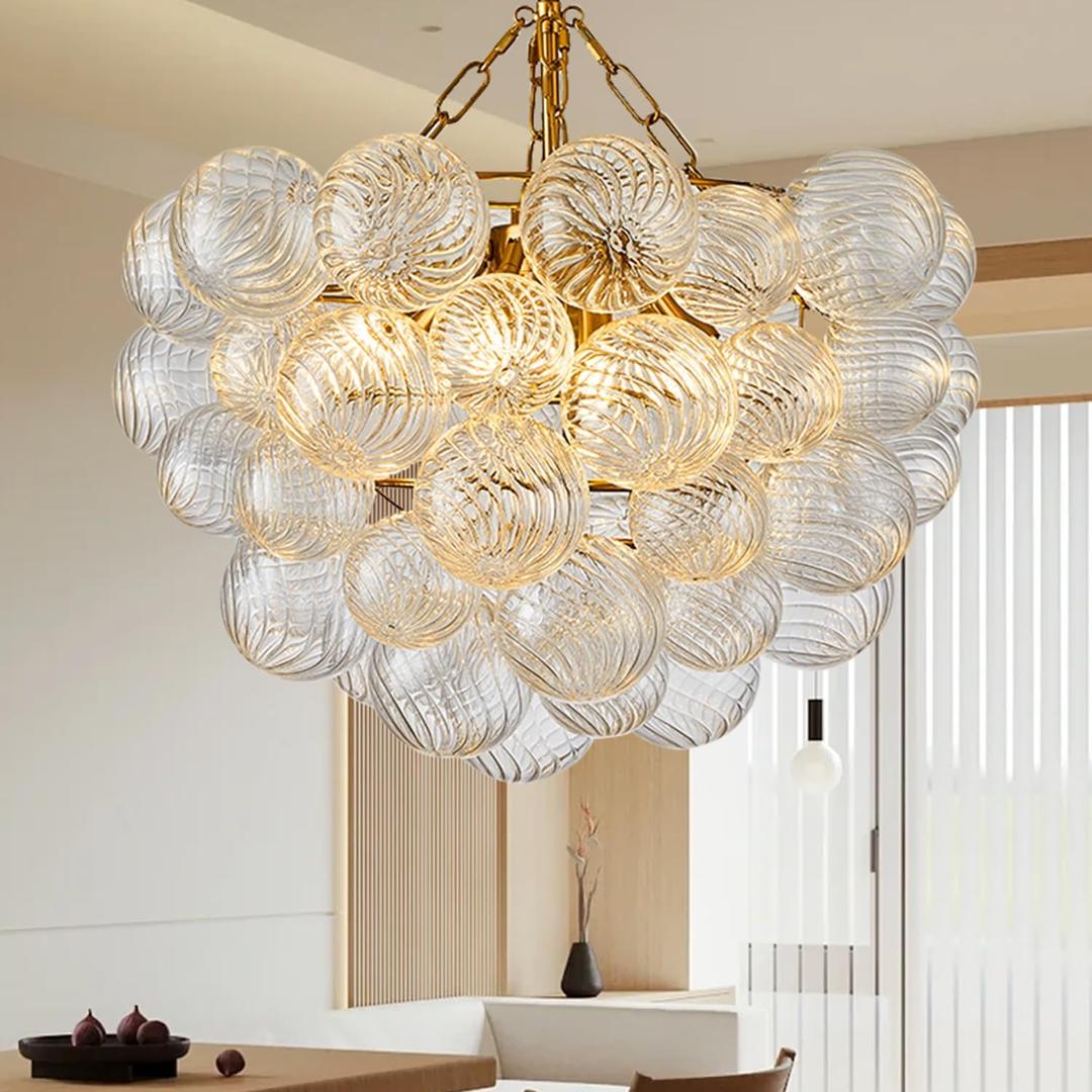 Chandelier, Gold Bubble Chandelier, 24 Inch Bubble Recessed Ceiling, Suitable for Living Room, Dining Room, Bedroom, Study Room, Home Decorative Lighting (24" D)