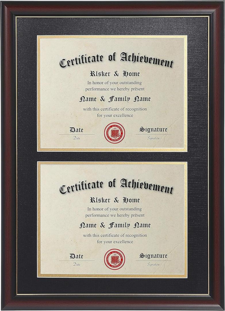 ELSKER&HOME Double Diploma Frames 14x20 for Two 8.5x11 Diplomas, Certificates,Degrees, Documents, Cherry Color Golden Rim for Dual Diploma/Certificate/Document Frame for Two 8.5x11 Inch with Mat