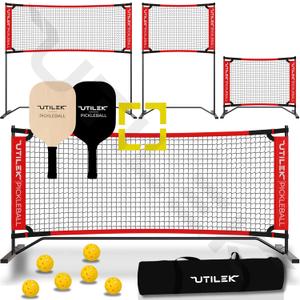 Mini Pickleball Dink Net, Small Size Set 4ft + 7ft, Paddles, Court Markers, 6 Balls, Bag, Rebounder Practice Trainer, Master Pickle Ball, Home Equipment Portable, Adjustable, Indoor, Outdoor, Driveway