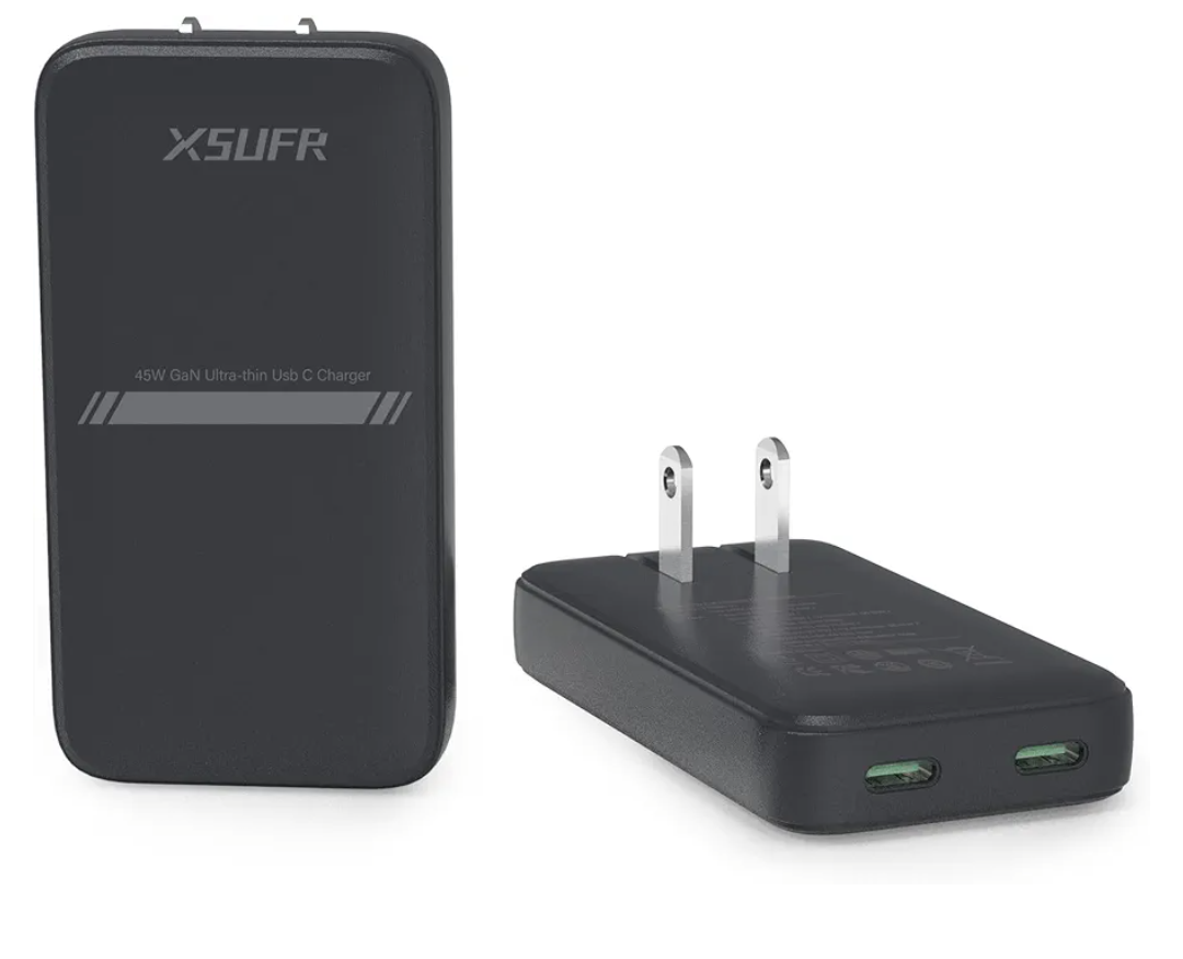 45W USB Wall Charger,Flat Wall Charger,Dual USB C with PD 3.0 & GaN,Folding USB Wall Plug for Traveling,Fast Charging for Laptops,Phones,Support Super Fast Charging for Samsung Galaxy, Black 2C