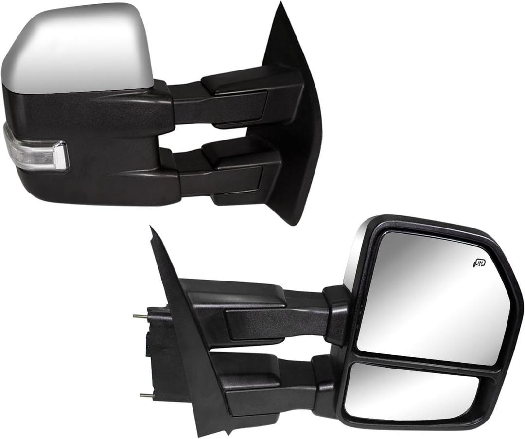 Towing Mirrors fit for 2015 2016 2017 2018 2019 2020 Ford F150 Pickup Truck Side Mirrors Power Heated with Turn Signal Lights Puddle Lights Auxiliary Lamp Chrome Cap
