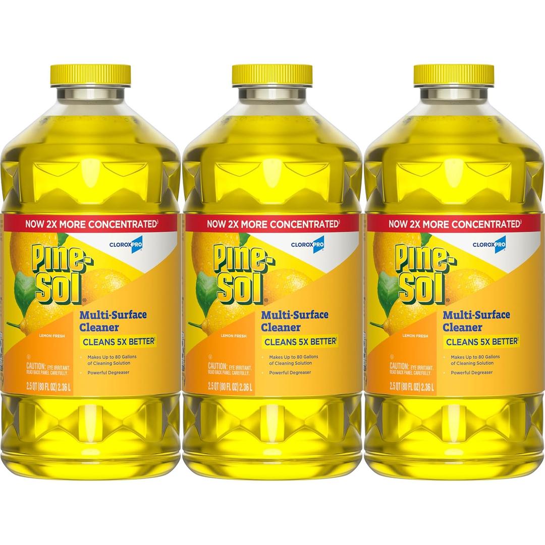 CloroxPro Pine-Sol Multi-Surface Cleaner, Clorox All Purpose Cleaner, Tackles Allergens, Odor, Dirt, Grime and Grease, Lemon Fresh, 80 fl. oz., Pack of 3