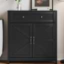 Buffet Sideboard with 2 Barn Doors,Black Kitchen Cabinet with Adjustable Shelf, Freestanding Floor Storage Cabinet, 30 inches x 12 inches x 34.5 inches