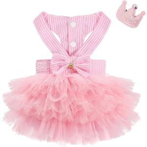 XXS Dog Clothes Girl, Female Dog Dresses for Small Dogs Girl, Pink Dog Tutu Dress, Sweet Puppy Princes Skirt with Dog Bowknot Clips, Spring Summer Pet Apparel for Toy Poodle Chihuahua Yorkie XXS