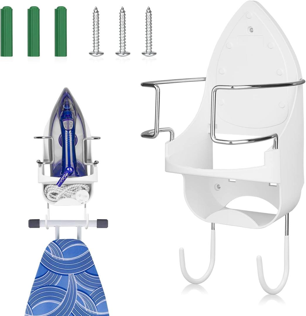 Ironing Board Hanger Wall Mount, Organizer Rack for Laundry Rooms Storage, Hanging Shelf Holder White