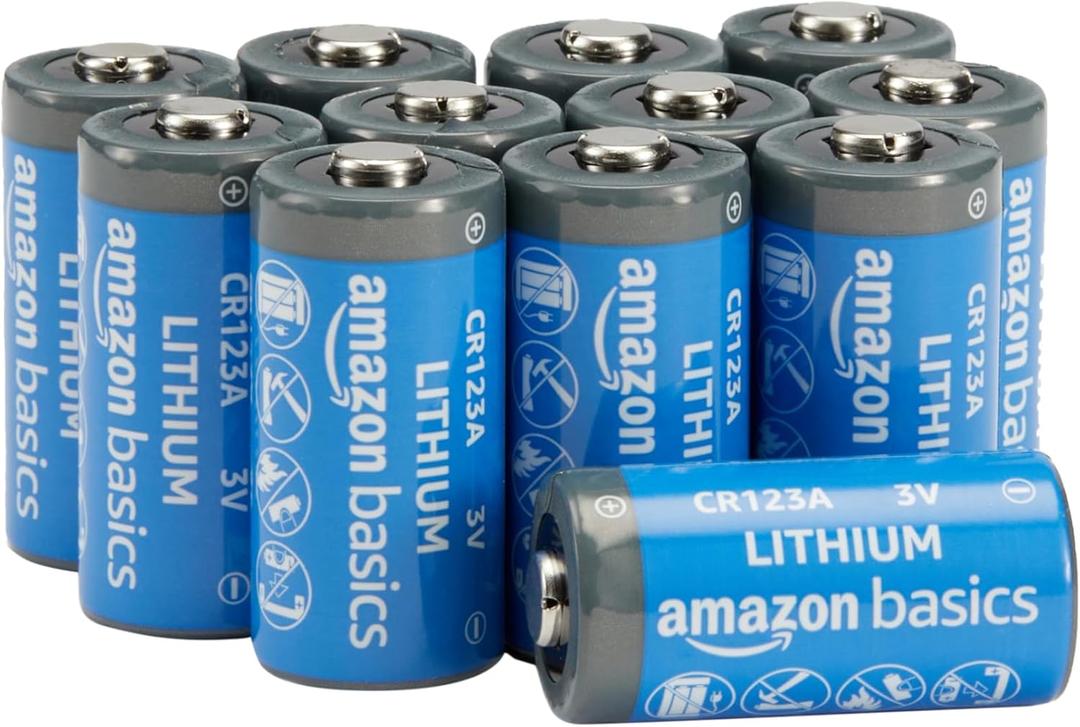 Amazon Basics 12-Pack Non-Rechargeable CR123A Lithium Batteries, 3 Volt, Up to 10-Year Shelf Life, Not for Arlo Cameras