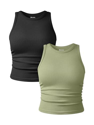 OQQ Women's 2 Piece Tank Tops Crew Neck Sleeveless Basic Stretch Casusal Yoga Crop Camis Black Jade Green, M OQQ Women's 2 Piece Tank Tops Crew Neck Sleeveless Basic Stretch Casusal Yoga Crop Camis Black Jade Green, M