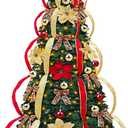 6.5 Ft Prelit Full Pop up Christmas Tree with Timer 8 Mode 200 Warm Lights, Ornaments, Red&Gold Ribbon, Flowers, Bows,UL Plug Powered, Fire-Resistant Collapsible Outdoor Indoor Holiday Party Decor