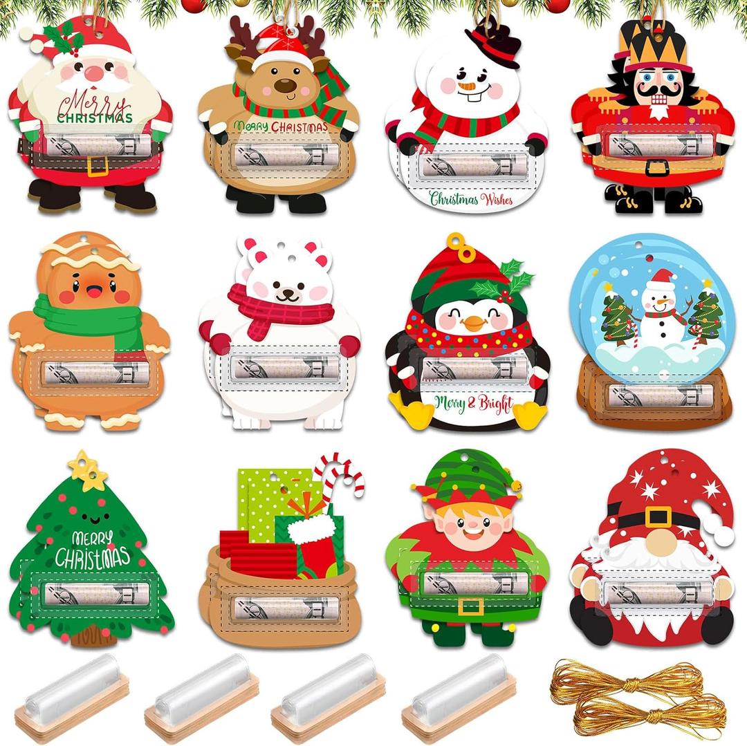24 Set Christmas Money Holder for Cash Gift Funny Christmas Money Holder Ornaments Xmas Cash Card with Plastic Domes Cover for Xmas Tree Hanging Gift Ideas Decorations (Paper)