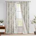 jinchan Lined Linen Blend Curtain Floral Curtains for Living Room 108 Inches Long Blue Peony Flower Printed Curtain Rod Pocket Back Tab Farmhouse Patterned Drapes Bedroom Window Curtains Set 2 Panels