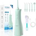 Leominor Water Dental Flosser - 5 Modes Cordless Portable Oral Irrigator, IPX7 Waterproof, Rechargeable Teeth Cleaner Upgrade Datchable Tank Professional Flossing Cleaning Pick for Home Travel(Green)