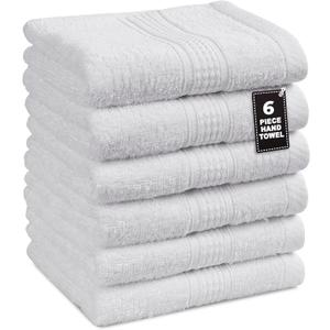White Hand Towels for Bathroom - Pack of 6 (16"x28") 100% Cotton Hand & Face Towels - Soft, Durable, Quick Dry & Highly Absorbent, Fingertip Towel for Bathroom - Great for Gym, Salon, Spa & Family Use