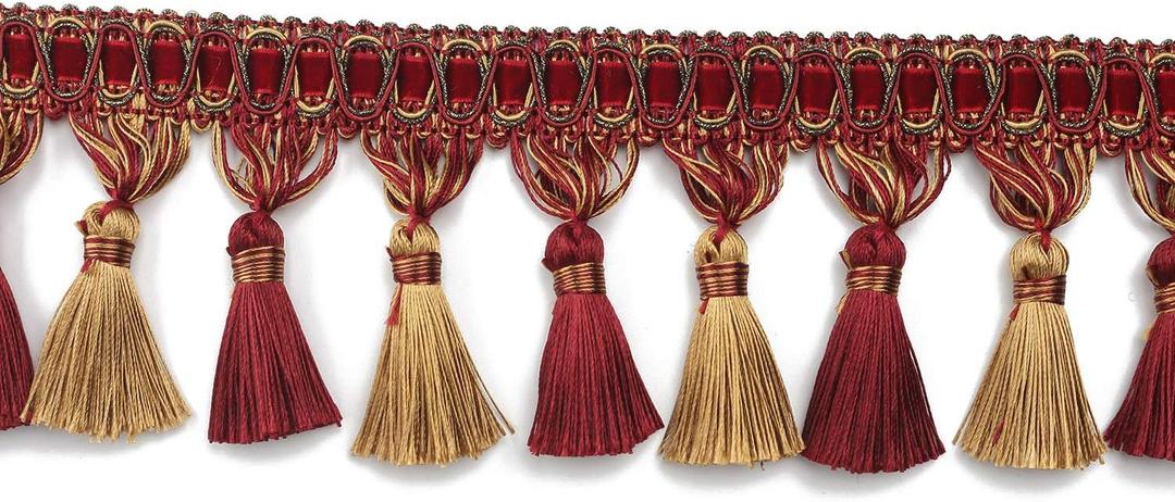 Fenghuangwu 6.5 Yard Handmade Tassel Fringe Trim, 10Cm/3.94Inch Diameter Tassel Fringing Trimmings Hand Knitting for DIY, Decor,Curtain Tablecloth Home Decoration-Red