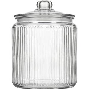 kitchentoolz 1 Gallon Ribbed Glass Cookie Jar with Lid – Ribbed Glass Jar with Lid - Airtight Food Storage Container for Cookies, Candy, Flour, Dog Treats