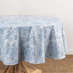 Elrene Home Fashions Savannah Boho Paisley Water- and Stain-Resistant Vinyl Tablecloth with Flannel Backing, 60 Inches X 84 Inches, Oval, Blue (84" x 60" (Oval))