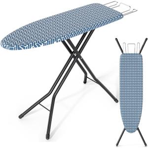 KINGBOARD Foldable Ironing Board Full Size, Iron and Ironing Board Set Standard Size, Iron Boards with Ironrest & Adjustable Height,Heavy Duty Iron Table Stand with Metal Legs &Thick Cover,43x13 Blue