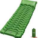 KASIMO Camping Sleeping Pad, Ultralight Camping Mat with Pillow Built-in Foot Pump Inflatable Sleeping Pads Compact for Camping Backpacking Hiking Traveling Tents (Single Green)