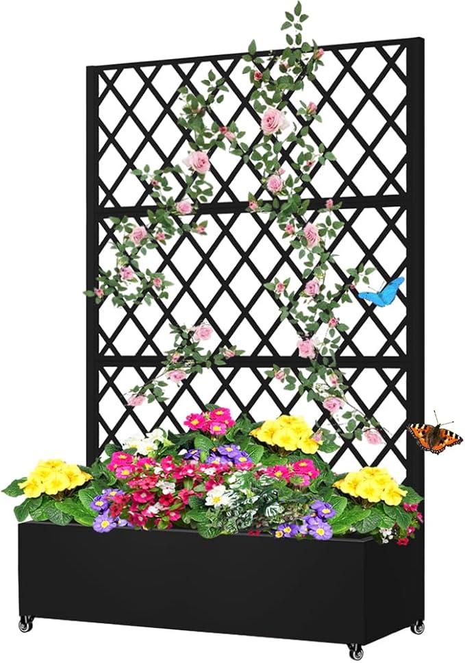Metal Planter Box with Trellis,63"(H)*31.5(L)*15.8"(W)
