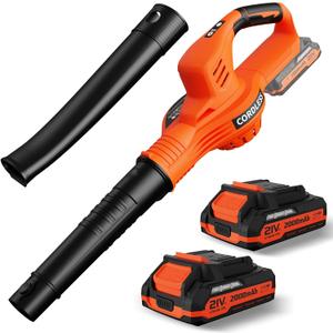 Leaf Blower Cordless - 21V Powerful Electric Leaf Blower with 2 Batteries and Charger, 2 Speed Modes, 2.0Ah Lightweight Battery Powered Leaf Blowers for Lawn Care, Patio, Dust, Blowing Leaves
