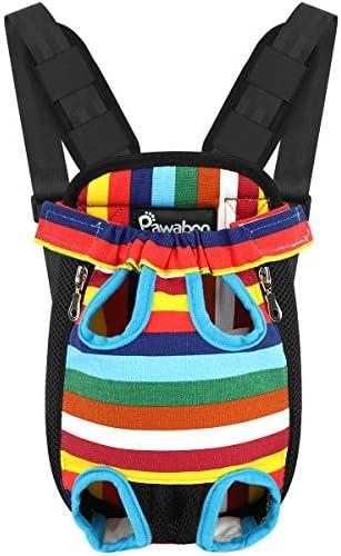 Pawaboo Pet Carrier Backpack, Adjustable Pet Front Cat Dog Carrier Backpack Travel Bag, Legs Out, Easy-Fit for Traveling Hiking Camping for Small Medium Dogs Cats Puppies, Small, Colorful Strips