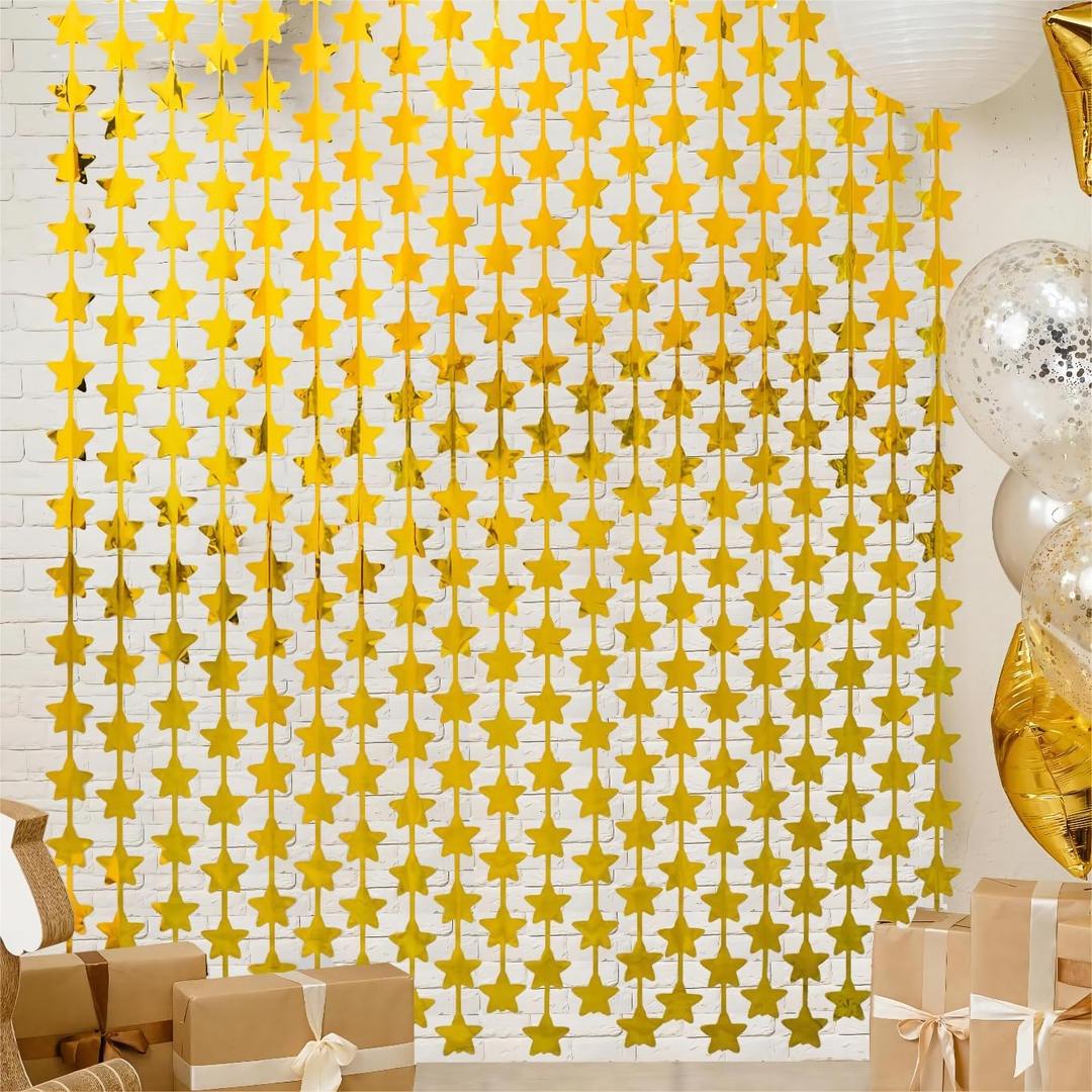 LOLStar 2 Pack Gold Stars Birthday Decorations, 3.3X6.6 ft Graduation 2026 Golden Party Backdrop Foil Fringe Curtains, Streamers Congrats Photo Booth Props for Birthday Celebration Awards Twinkle Star