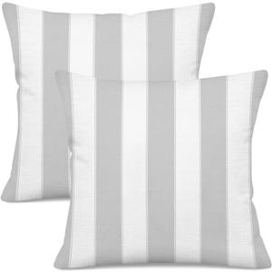 Grey and White Striped Decorative Throw Pillow Covers 18x18 Inch, Set of 2 Boho Farmhouse Cushion Cases for Sofa Couch Living Room Outdoor Patio, Modern Home Decor