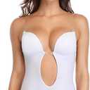 SHAPERIN Women's Backless Body Shaper Bra U Plunge Low Back Thong Shapewear Deep V Full Body Bodysuit (Large, White)