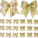20 Pcs 6 Inch Christmas Bows, Gold Ribbon Bows for Xmas Tree Decor, Tie Bows Wreath Ornament, Wedding Party, Home Indoor Decorations Bulk