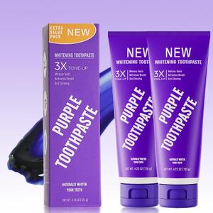 Purple Toothpaste for Teeth Whitening, Advanced V-Color Corrector Serum for Yellow Stains, Non-Invasive Enamel Safe Brightening Booster, Peroxide-Free Oral Care by WAYFENGLI-[2 Pack]