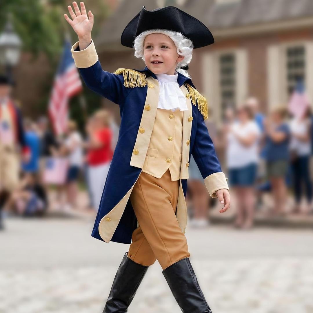 Kids George Washington Costume Founding Father Costume for Boys American Colonial Uniform (5-7 Years)