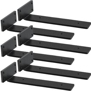 Shelf Brackets Heavy Duty, 5mm Thick Rustic Shelf Brackets for Custom Wood Shelves, 12 Inch Solid Steel Black Shelf Brackets with Hardware Needed (6Pcs)