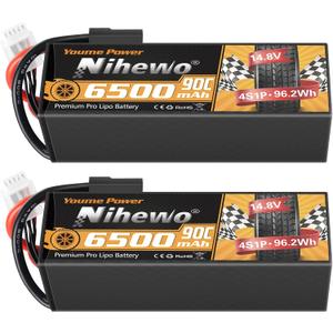 4S Lipo Battery 2Packs 14.8V Lipo Battery 6500mAh 90C Hard Case with TX Plug + EC5 Adapter Compatible with 1/5 1/6 1/7 1/8 RC Car Truck Vehicles Truggy Buggy Boat Airplane Models