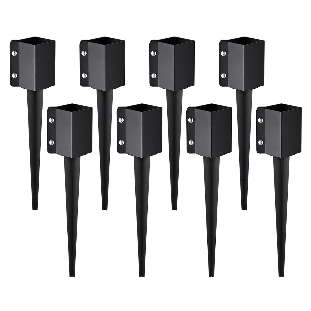 VEVOR Fence Post Anchor, 8 Pack 4 x 4 Inches Outer Diameter (Inner Diameter 3.5 x3.5 Inches) Ground Spike 24", Metal Black Powder Coated Post Stake Ground, for Mailbox Deck Garden Railing
